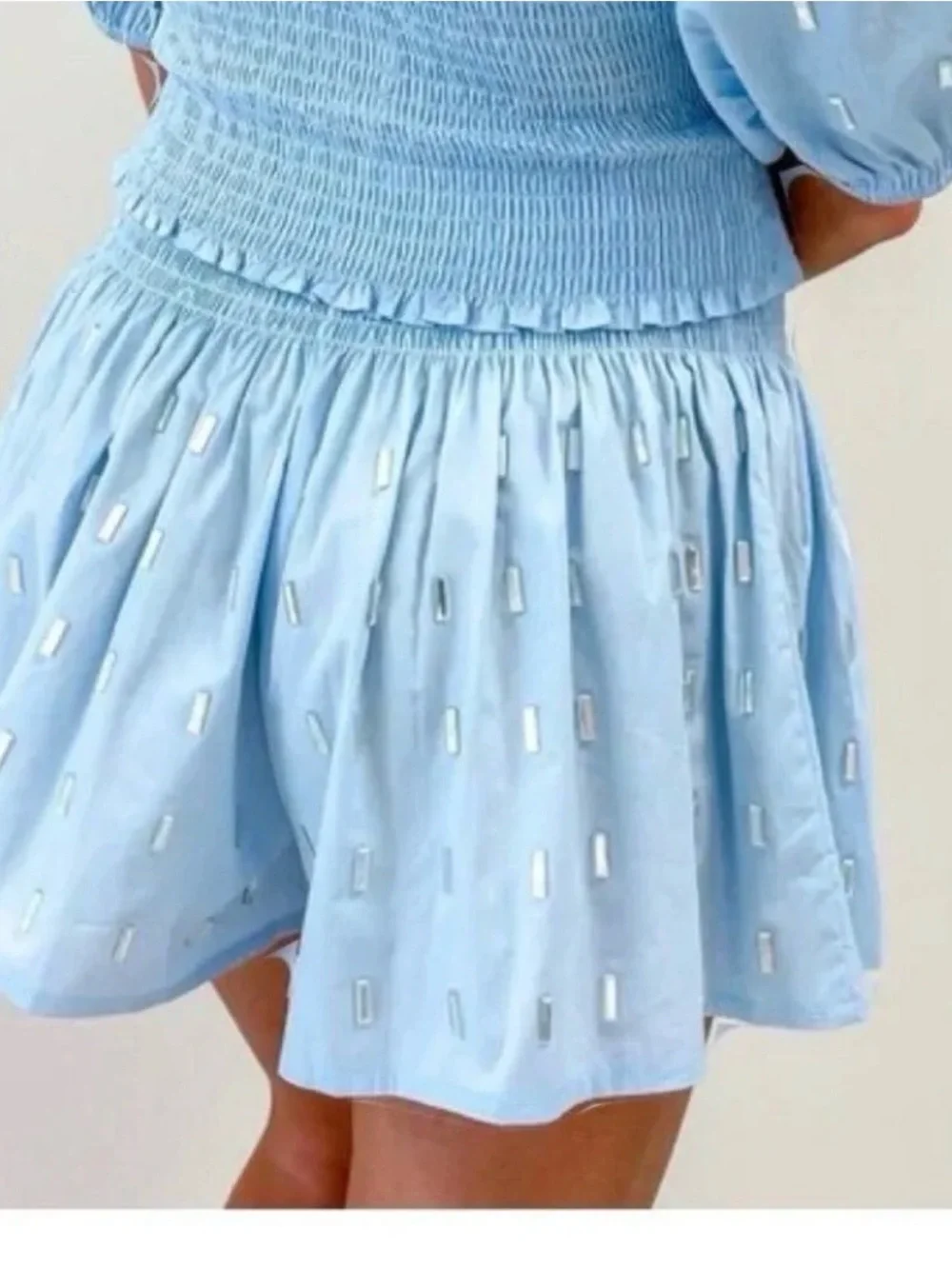 QUEEN OF SPARKLES Light Blue Smocked Waist Shorts - like new
